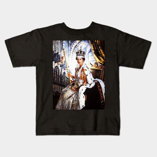 Queen Elizabeth Kids T-Shirt by valentinahramov